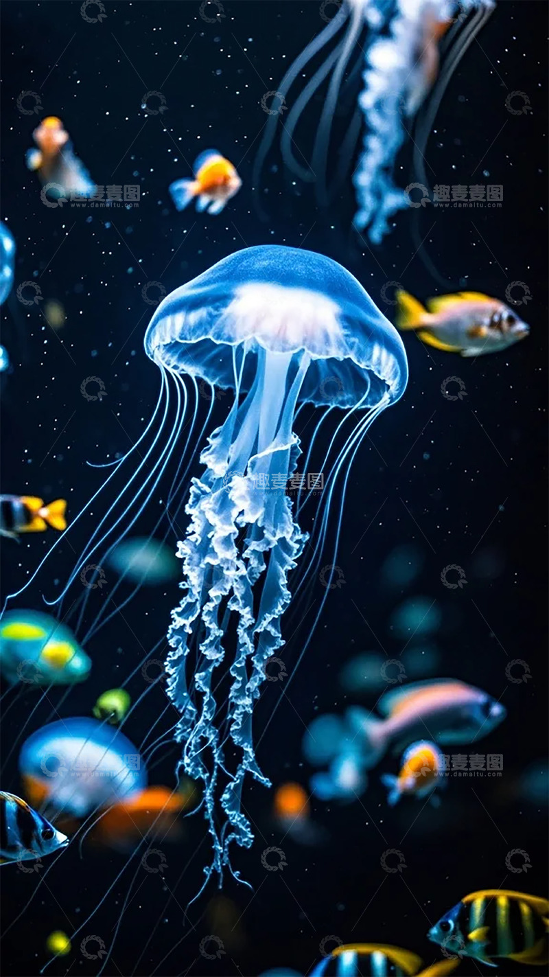 高清大图下载【趣麦麦图】深海仙境水母鱼群壁纸