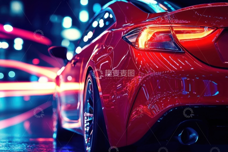 高清大图下载【趣麦麦图】马路上行驶的红色跑车