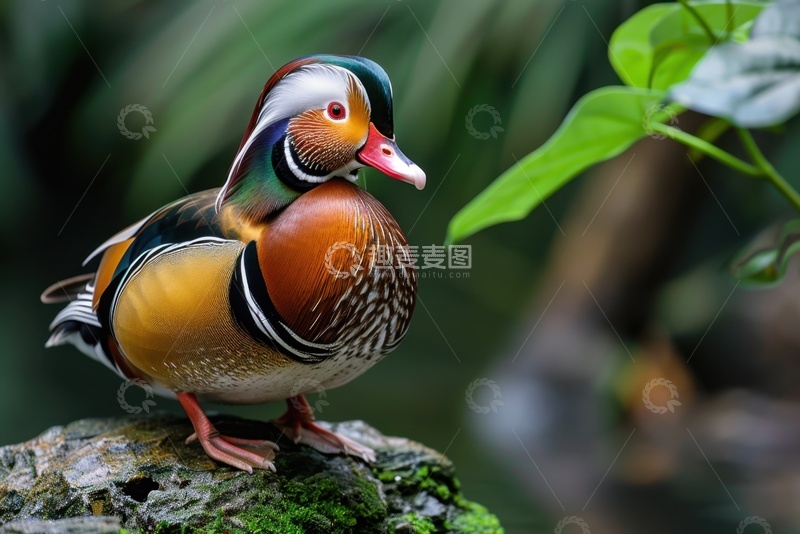 高清大图下载【趣麦麦图】石头上站立的一只鸳鸯