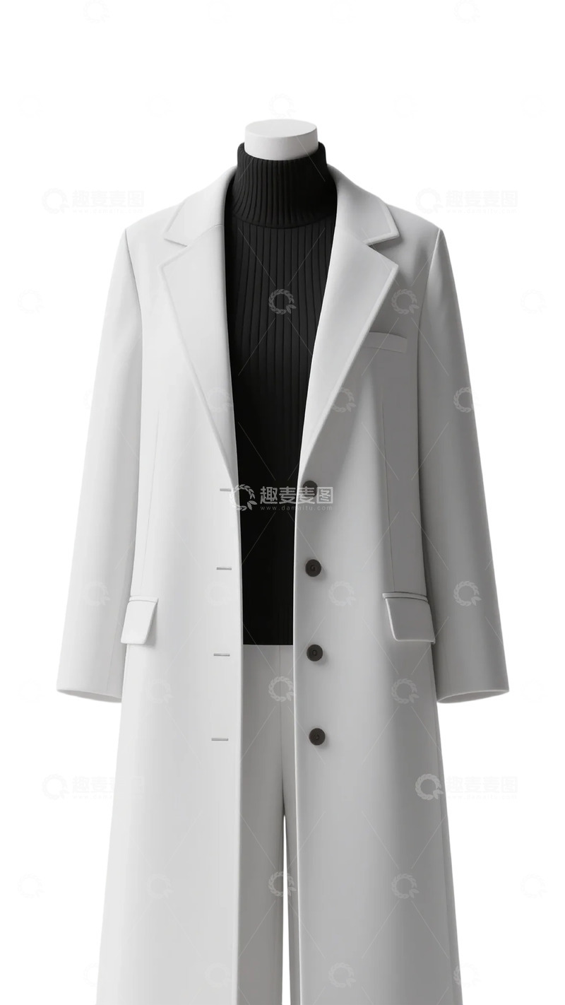 高清大图下载【趣麦麦图】简约白大衣时尚穿搭