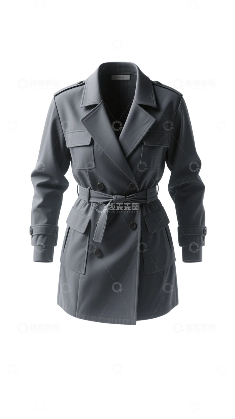 高清大图下载【趣麦麦图】经典黑色风衣女装外套