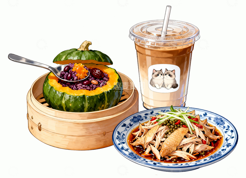 源文件下载【趣麦麦图】手撕鸡和糯米南瓜盅2