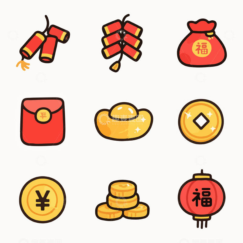 源文件下载【趣麦麦图】新年元素卡通图标设计素材