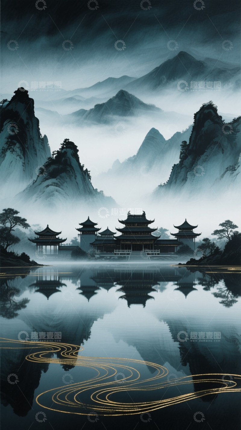 高清大图下载【趣麦麦图】云雾山水背景