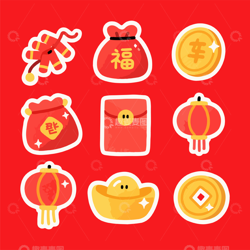 源文件下载【趣麦麦图】新春喜庆元素贴纸设计素材