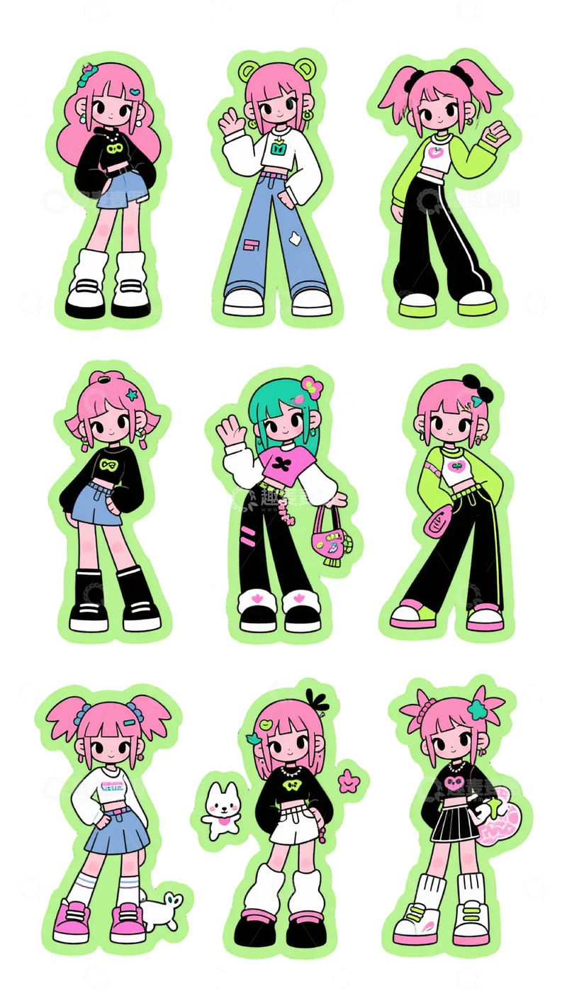 高清大图下载【趣麦麦图】卡通少女贴纸合集