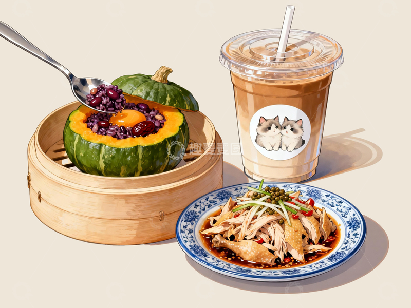 源文件下载【趣麦麦图】手撕鸡和糯米南瓜盅4