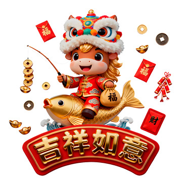 卡通新年鲤鱼吉祥物图案