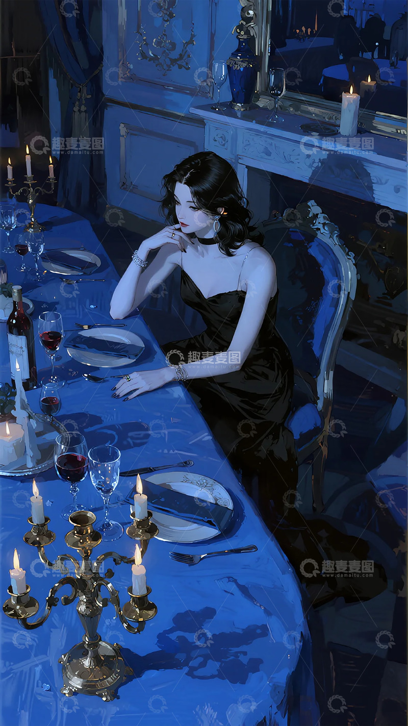 高清大图下载【趣麦麦图】优雅晚宴油画风女性形象