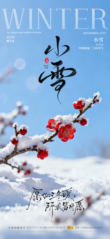 小雪大雪节气梅花冬天海报