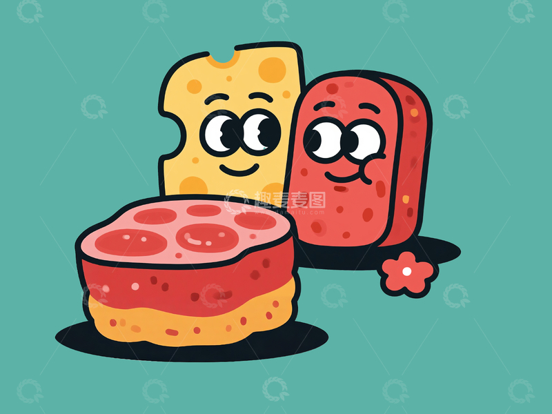 源文件下载【趣麦麦图】扁平风格芝士和火腿29