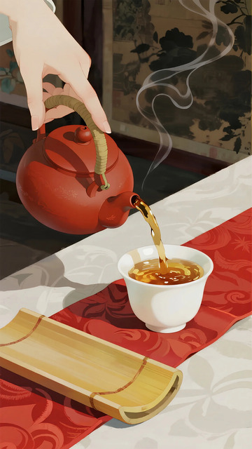 插画风格茶艺生活场景