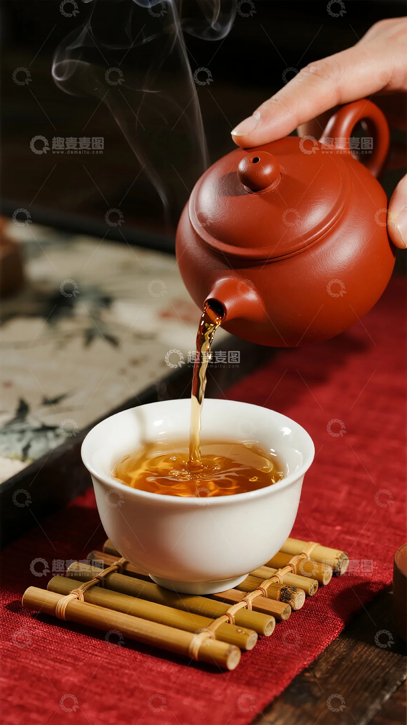 高清大图下载【趣麦麦图】-紫砂壶倒茶中式茶文化