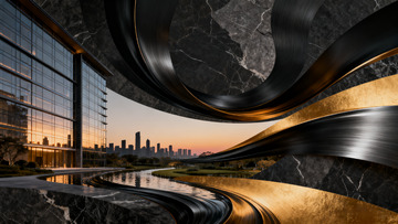 现代建筑金色曲线水景设计