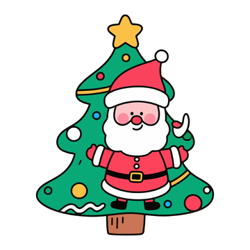圣诞卡通风格圣诞树和圣诞老人插画