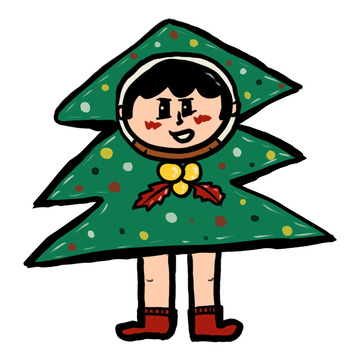 卡通圣诞树人物简笔画素材