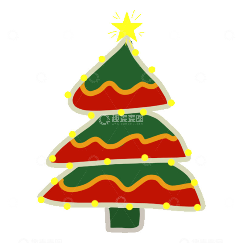高清大图下载【趣麦麦图】卡通风圣诞树贴纸设计素材