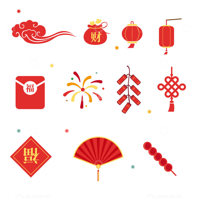 源文件下载【趣麦麦图】-新春佳节喜庆元素插画设计素材