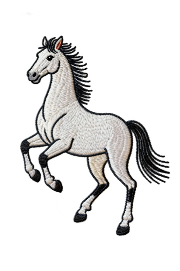 刺绣风格白马图案装饰素材