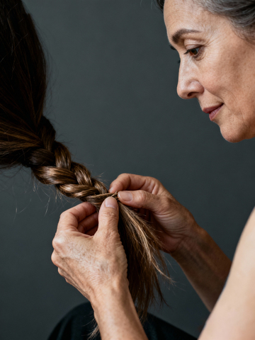 老年女性编织发型特写