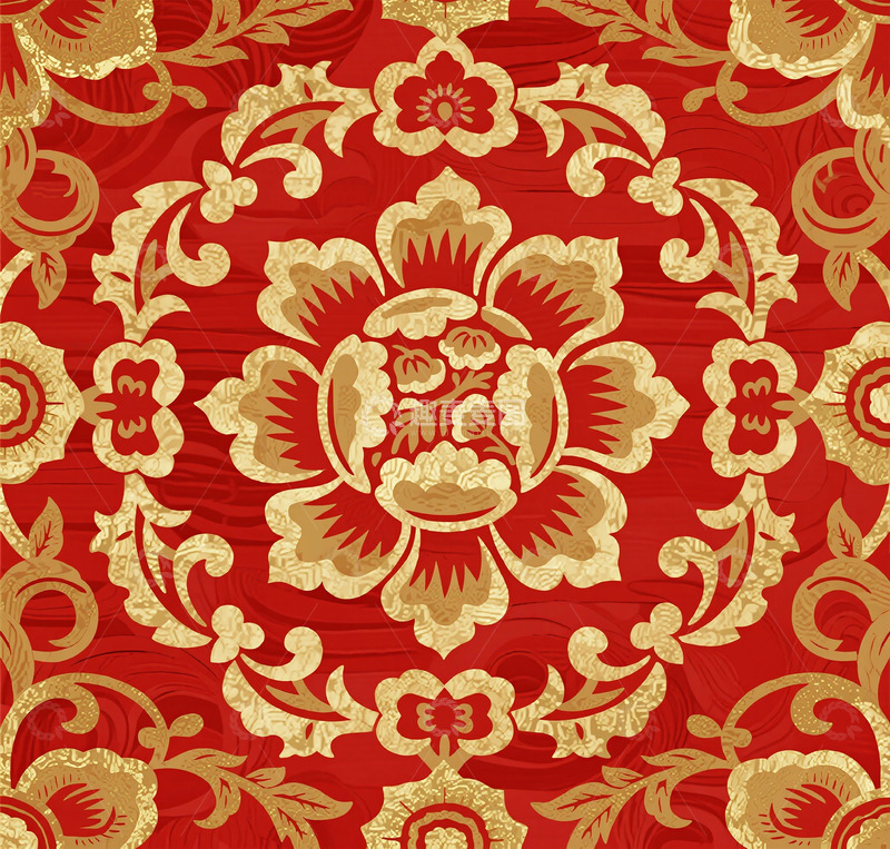 高清大图下载【趣麦麦图】红色金纹传统花纹图案装饰设计素材