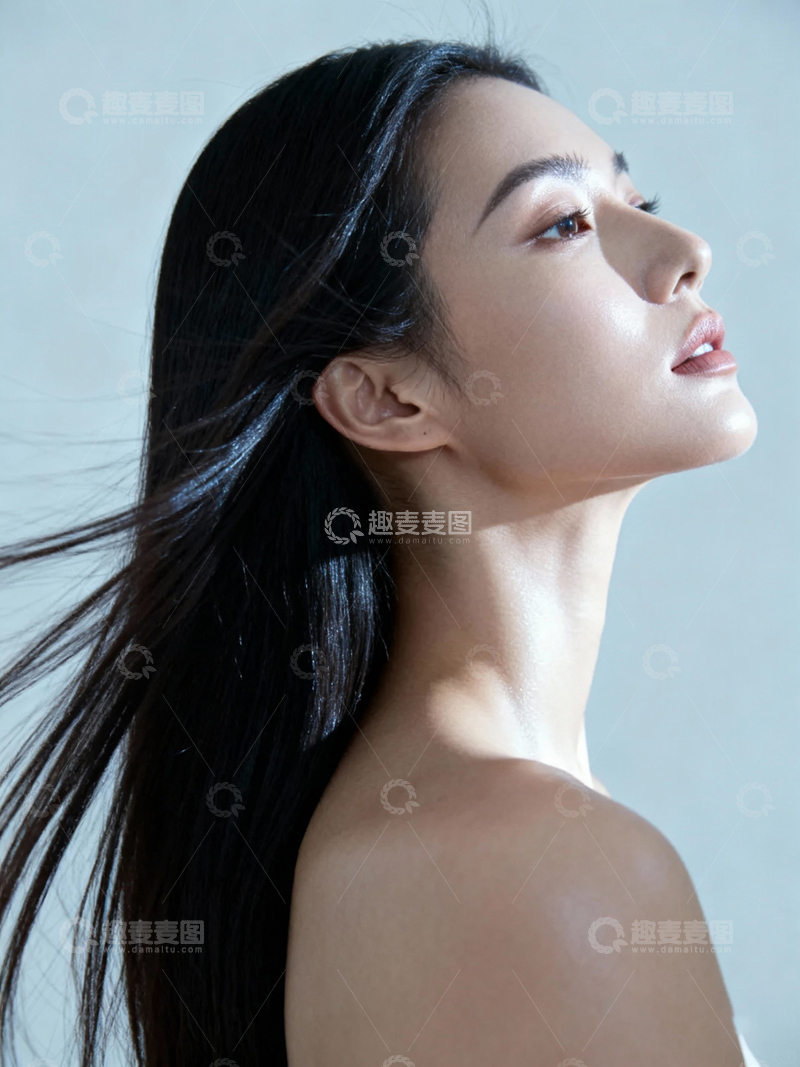 高清大图下载【趣麦麦图】-优雅女性侧面肖像摄影图片