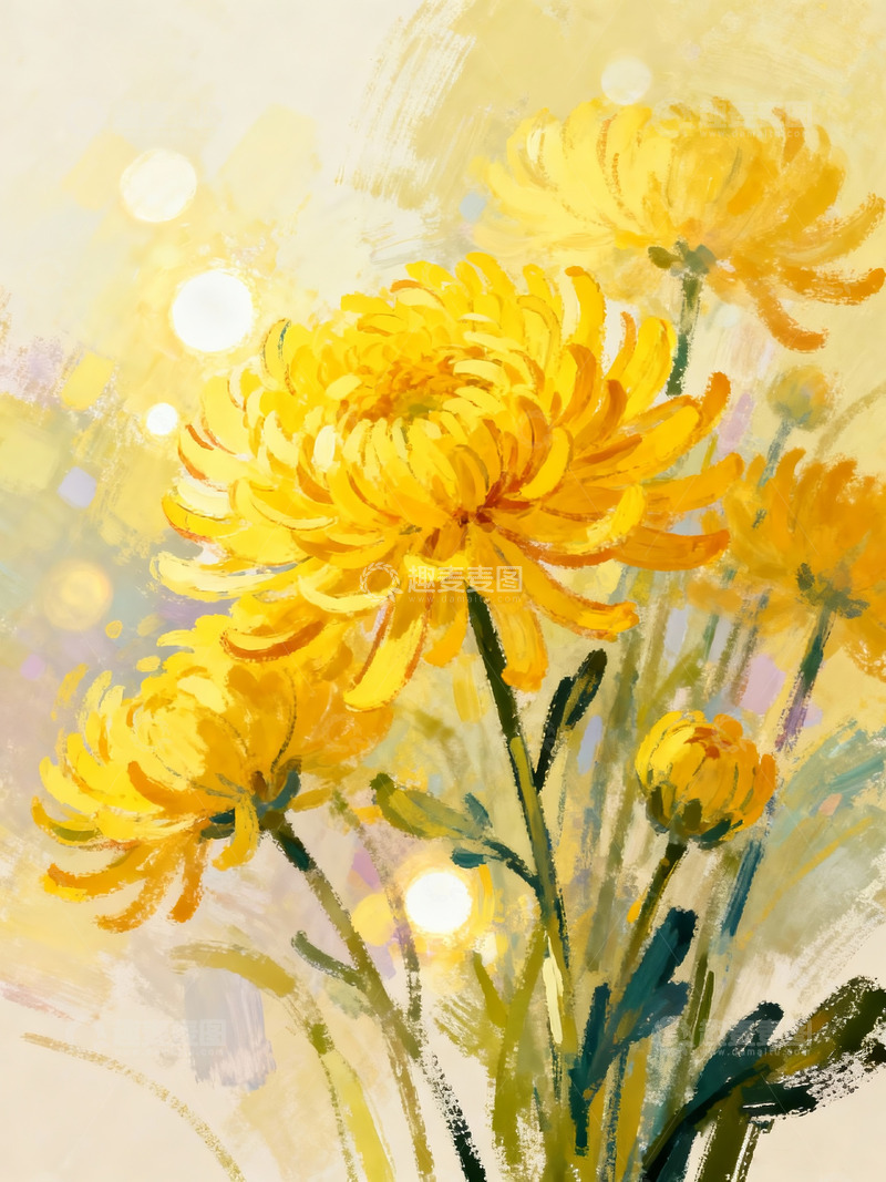 高清大图下载【趣麦麦图】油画风黄色菊花1
