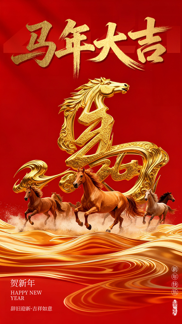 红色简约马年海报
