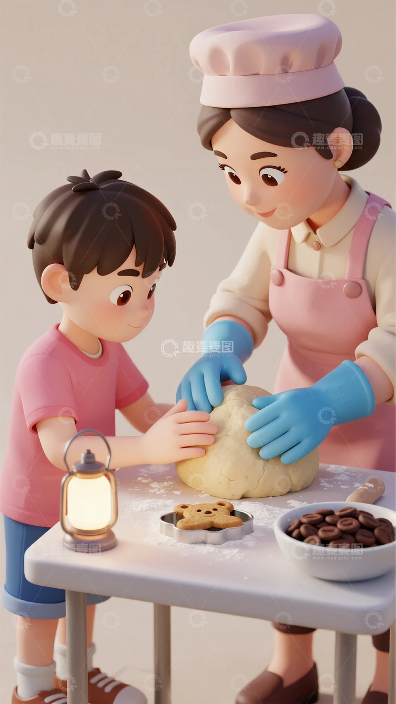 高清大图下载【趣麦麦图】温馨烘焙亲子互动卡通场景
