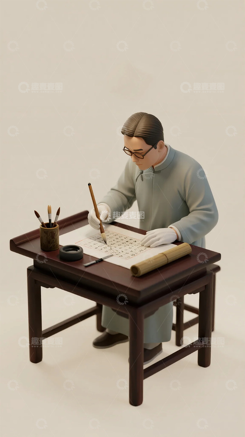 高清大图下载【趣麦麦图】古风书法人偶模型