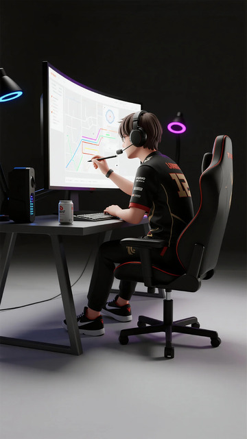 电竞玩家专注工作图