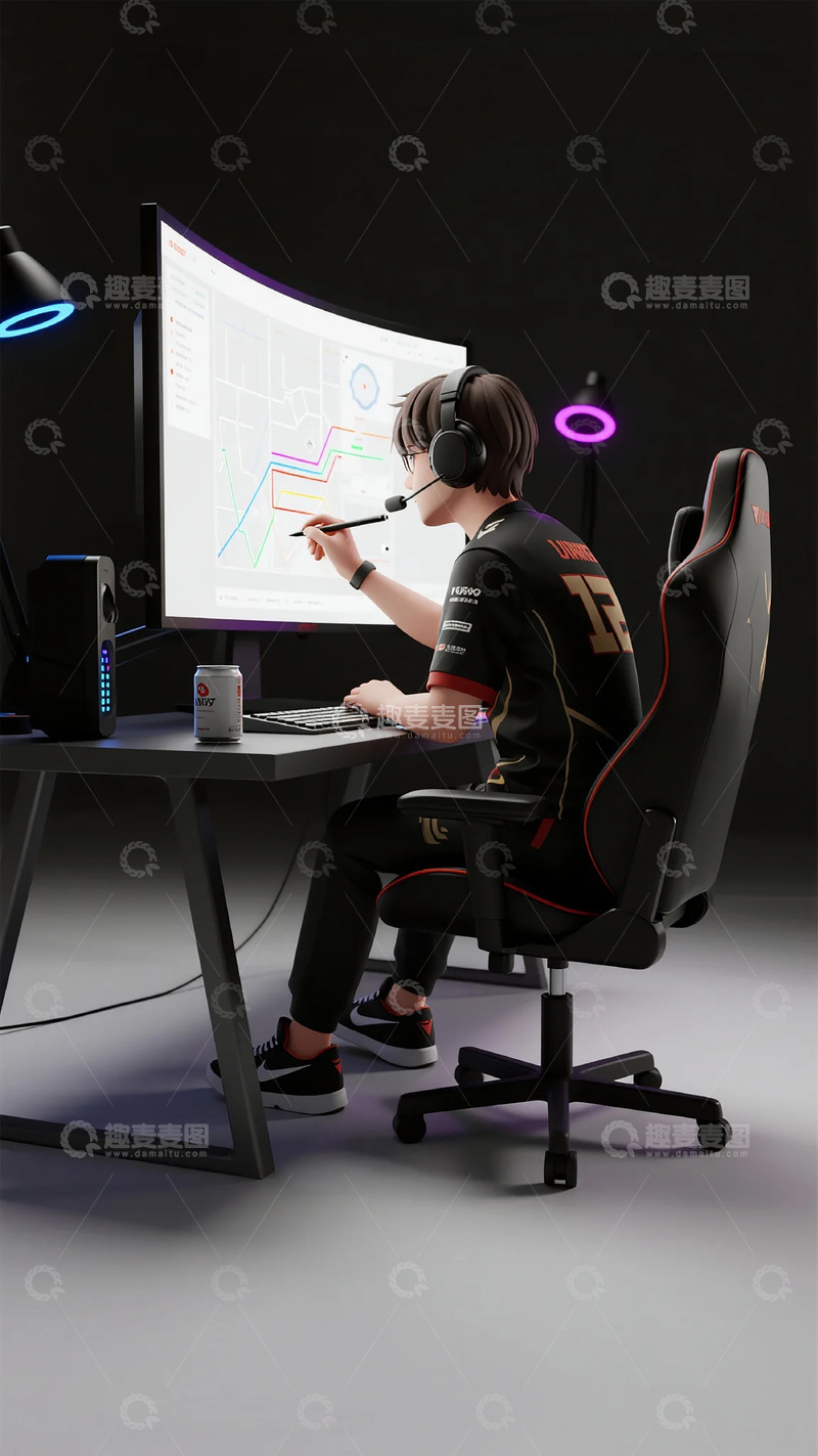 电竞玩家专注工作图