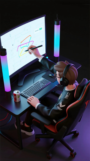 电竞风深夜工作场景插画