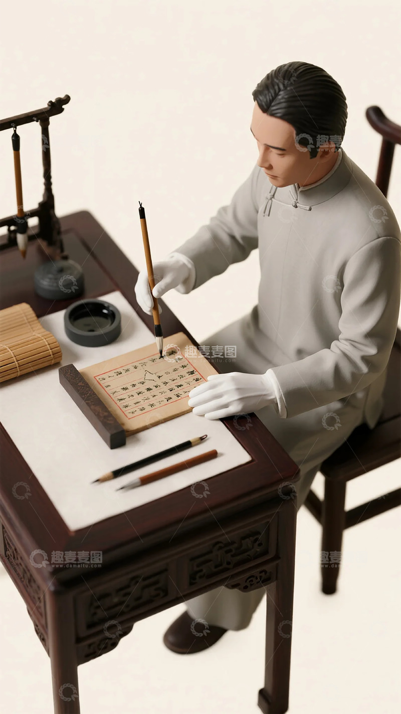 高清大图下载【趣麦麦图】古代文人书法场景模型