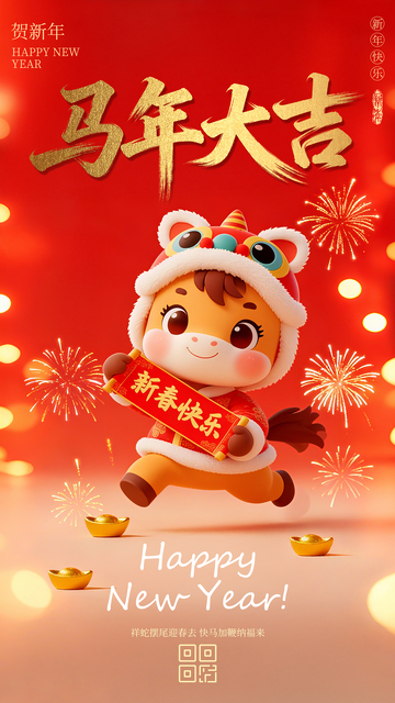红色3D马年海报