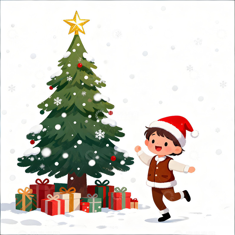 高清大图下载【趣麦麦图】卡通圣诞节欢乐雪景插画