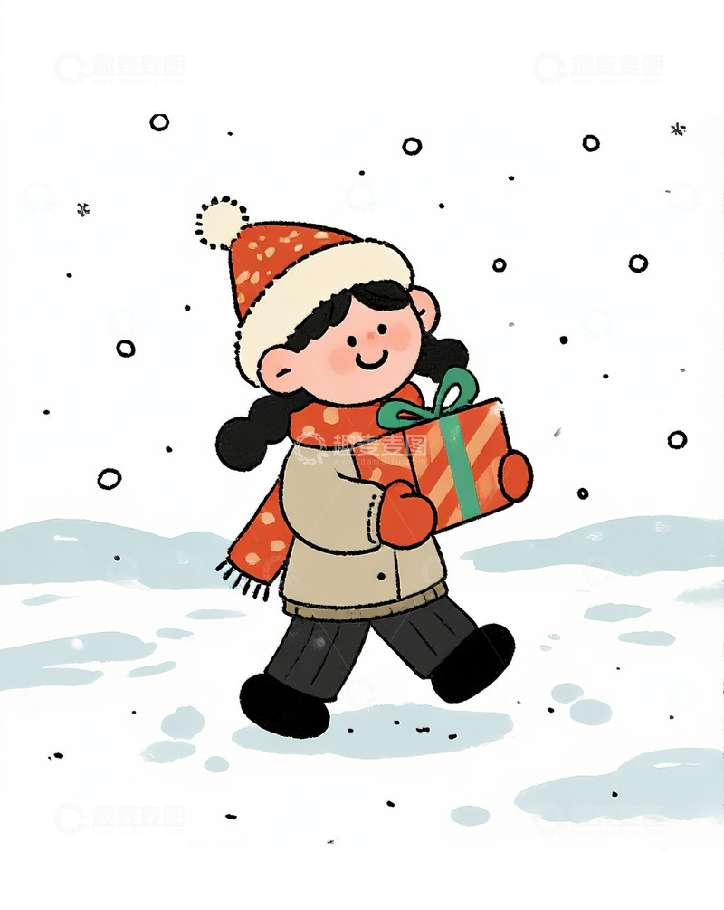 高清大图下载【趣麦麦图】冬日欢乐送礼物插画