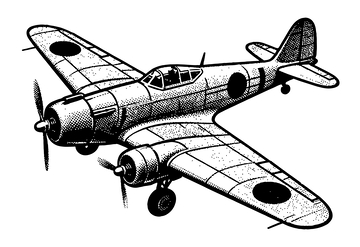 黑白飞机插画线稿