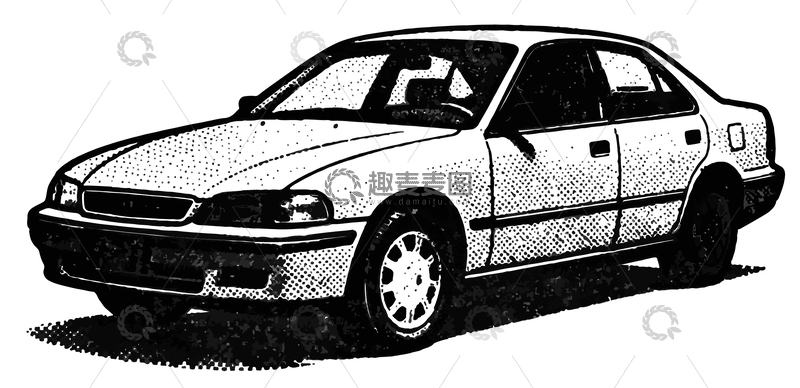 源文件下载【趣麦麦图】-复古汽车黑白插画设计素材4
