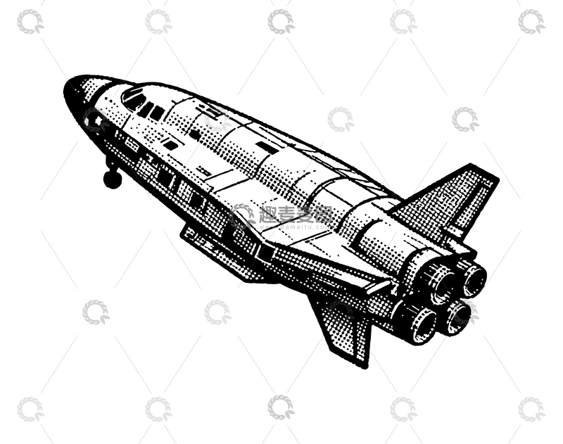 源文件下载【趣麦麦图】复古风格太空飞船素描图