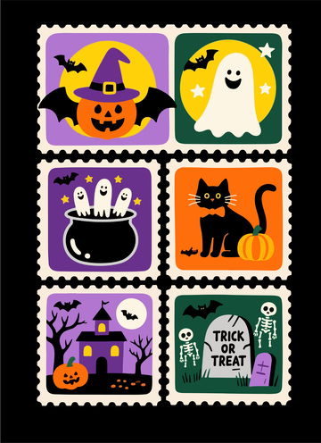 万圣节邮票插画设计素材