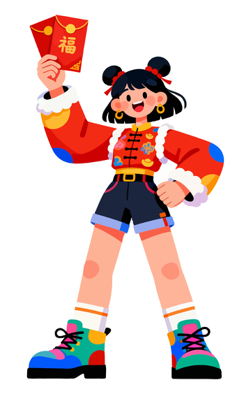 新春欢乐女孩插画
