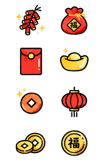卡通中国风春节元素插画