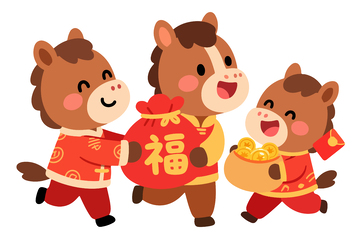 卡通马年喜庆插画