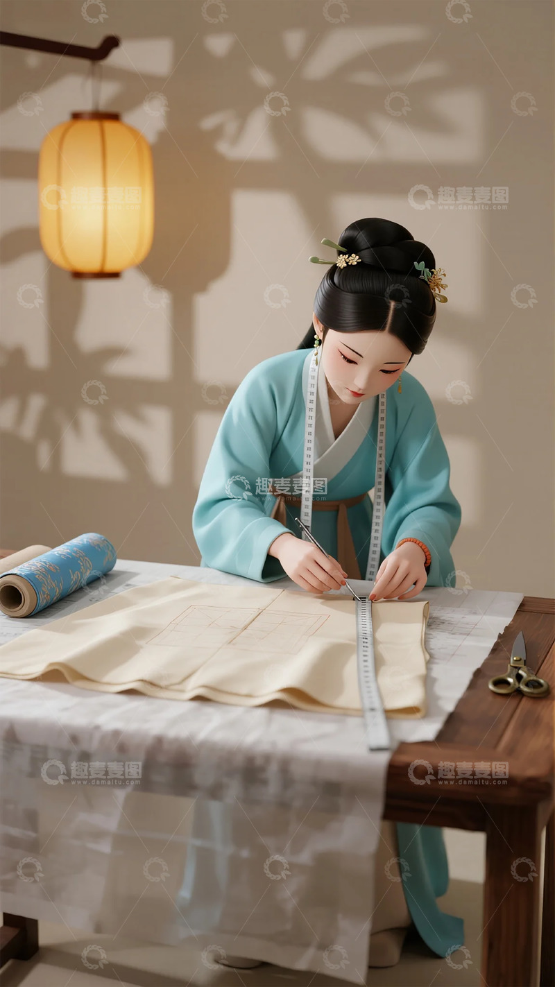 古风女子裁缝布艺制作