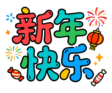 五彩新年喜庆手绘祝福语设计素材