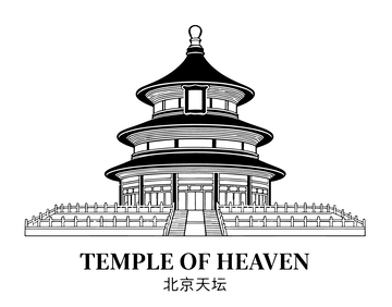 黑白色调天坛建筑图案设计素材