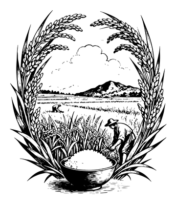 田园风光稻谷丰收手绘插画