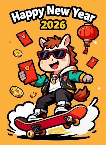 春节元旦卡通马年庆祝插画5