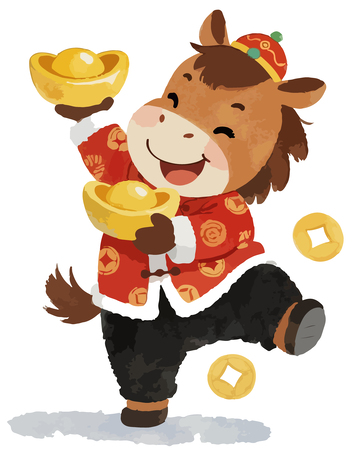 春节元旦卡通马年庆祝插画4